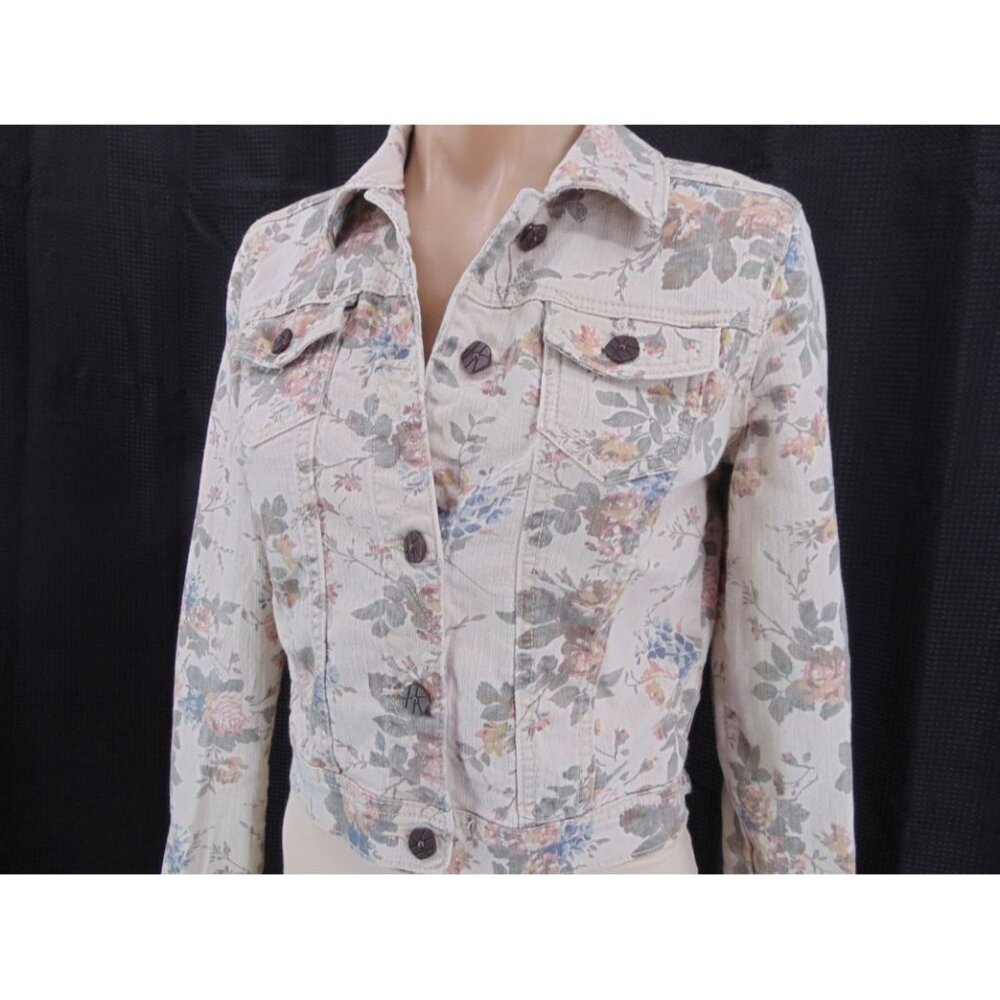 Vintage Hot Kiss Floral Denim Jacket S Cropped 90s Jean Off White Cottagecore